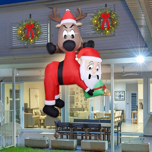 🆕7.2FT Christmas Inflatable Reindeer Holding Santa in The Mouth Decoration - Picture 7 of 10